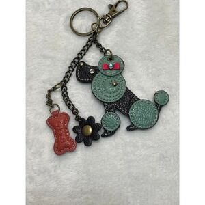 Chala Poodle Dog Faux Leather Keychain Bag Charm Teal Black Red Bone Flower